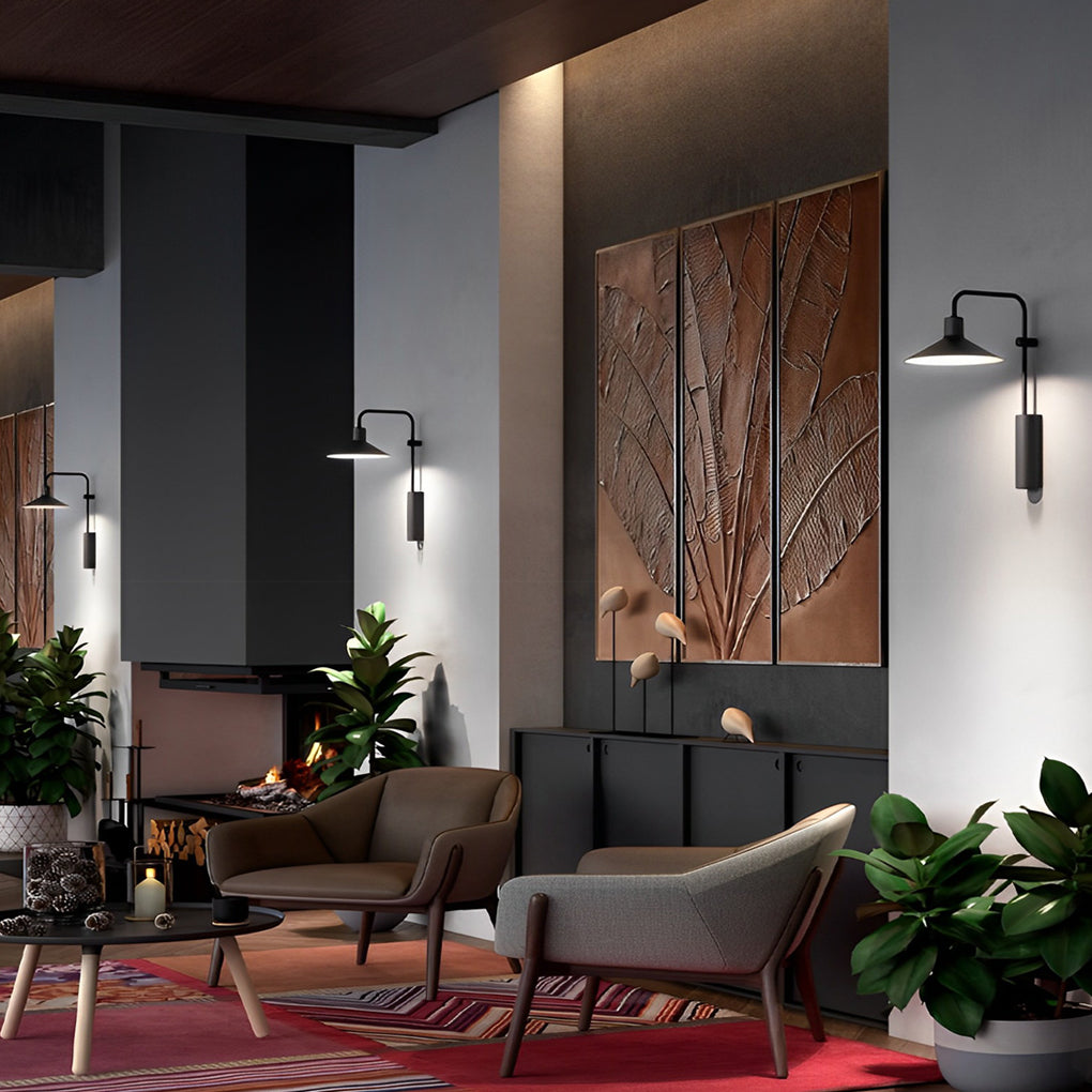 Cone Shade Swing-Arm Outdoor Wall Sconce — Stainless Steel & Aluminum, LED, Warm White 3000K, IP-Rated Weatherproof