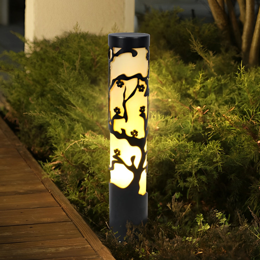 Wintersweet Plum Blossom Pathway Bollard Light — Black Galvanized Steel, LED, IP65, 24" Height