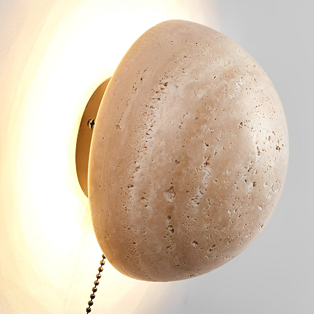 Round Travertine Stone LED Wall Sconce — Japandi Minimalist, 15W Warm White (3000K), 6" Diffused