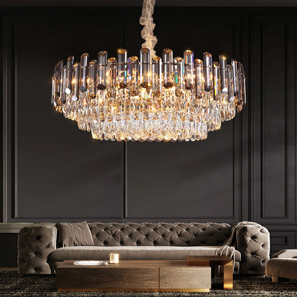 Multi-Layer Crystal Chandelier — Electroplated Iron, Round & Oval, 3000K Warm White, 20"–37"