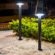 Round Solar Bollard Light — Die-Cast Aluminum, Black, Dusk-to-Dawn, Waterproof, 24"/31"/39"