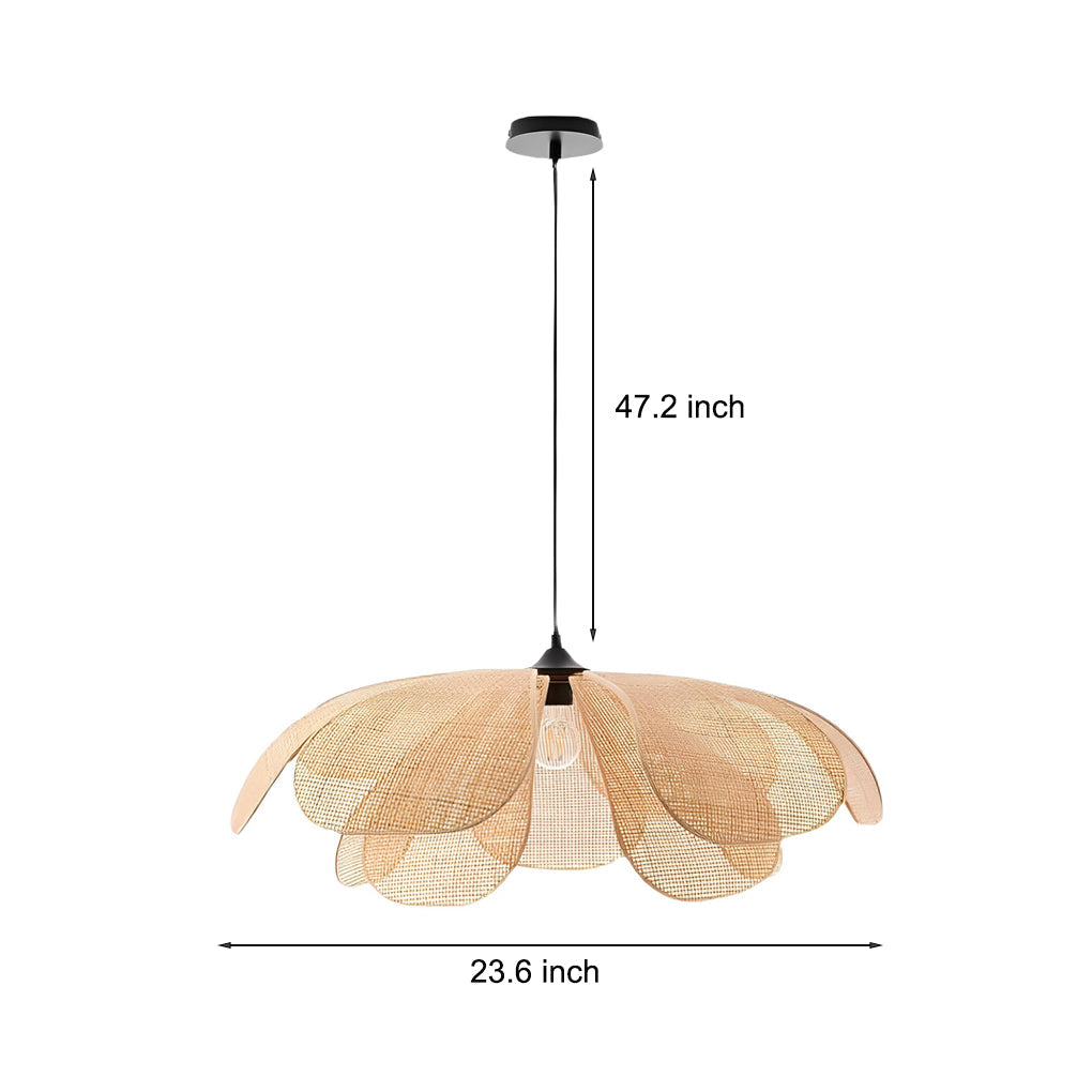 Rattan Flower Petal Chandelier — Wicker, 23.6" Diameter, Three-Step Dimming (3000K/4500K/6000K)