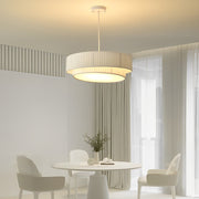 Double-Layer Drum Pleated Chandelier — White Fabric & Acrylic, 4-Light E27, 20" Diameter, 3000K Warm White