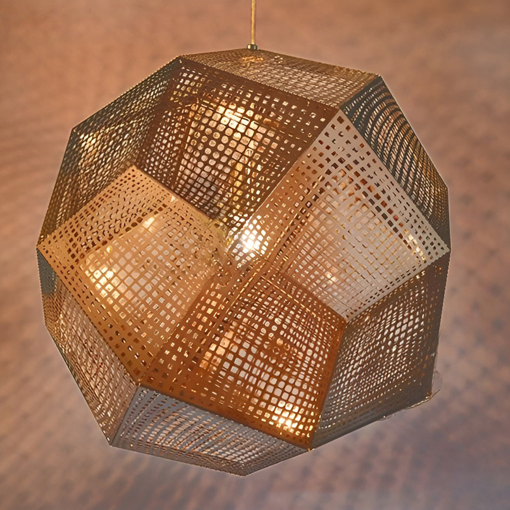 Postmodern Geometric Round Pendant Chandelier — Electroplated Stainless Steel, Hollow Pattern, Silver / Gold / Rose Gold