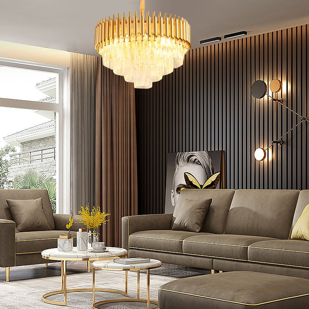 Postmodern Round Oval Crystal Chandelier — Black and Gold Iron, E14, Three-Step Dimming (3000K/4500K/6000K)