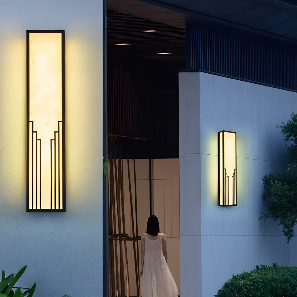Modern Rectangular Outdoor Wall Sconce — Black Stainless Steel & Resin, LED, IP65, 12W–28W