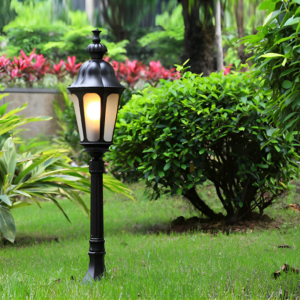 Black Outdoor Pathway Lamp Post — Die-Cast Aluminum and Glass, E27, 37" H, IP-Rated Weatherproof