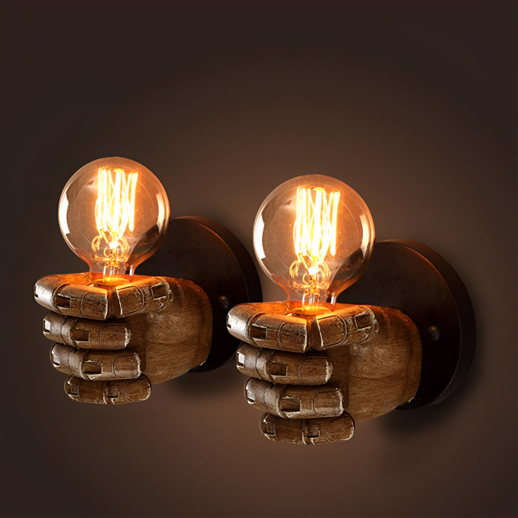 Fist-Shaped Retro Industrial Wall Sconce — Resin and Iron, E27, Engraved Baked-Varnish Finish