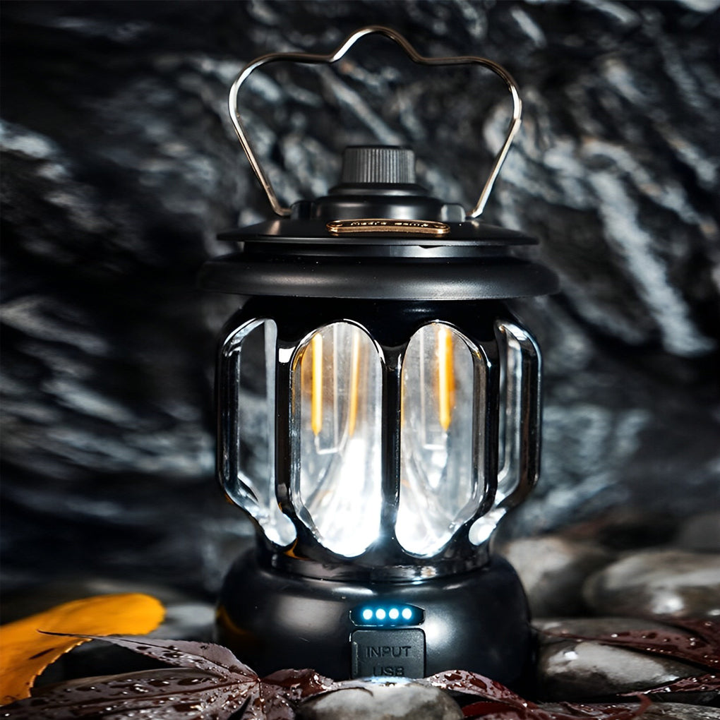 Retro Portable Outdoor Camping Lantern — ABS and Iron, Rechargeable LED, Type-C, 4W 150lm, 6"
