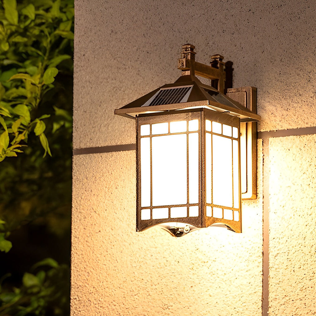 Vintage Retro Solar Outdoor Wall Sconce — Die-Cast Aluminum, LED, IP55, Remote Control, 3000K Warm White, Black / Bronze