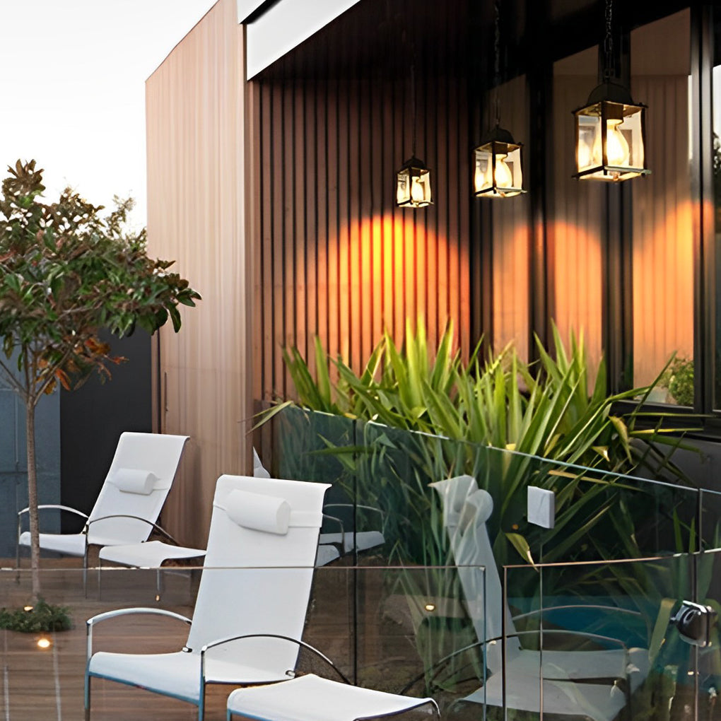 Modern Square Outdoor Pendant Light — Die-Cast Aluminum and Glass, Black, Waterproof, 4.3" × 8.3", 23.6" Adjustable Chain