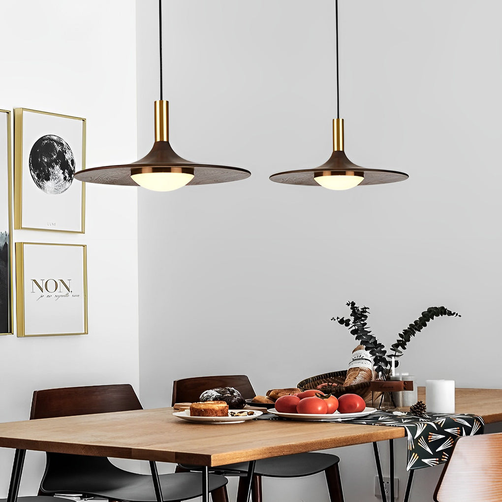 Flying Saucer Pendant Light — Walnut and Copper, LED 3000K Warm White, 10" or 12"
