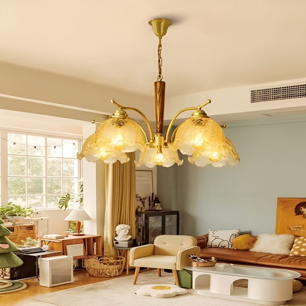 Retro Cracked Glass Chandelier — Copper, E27, Warm White 3000K, 3-Light or 5-Light, 28" Diameter