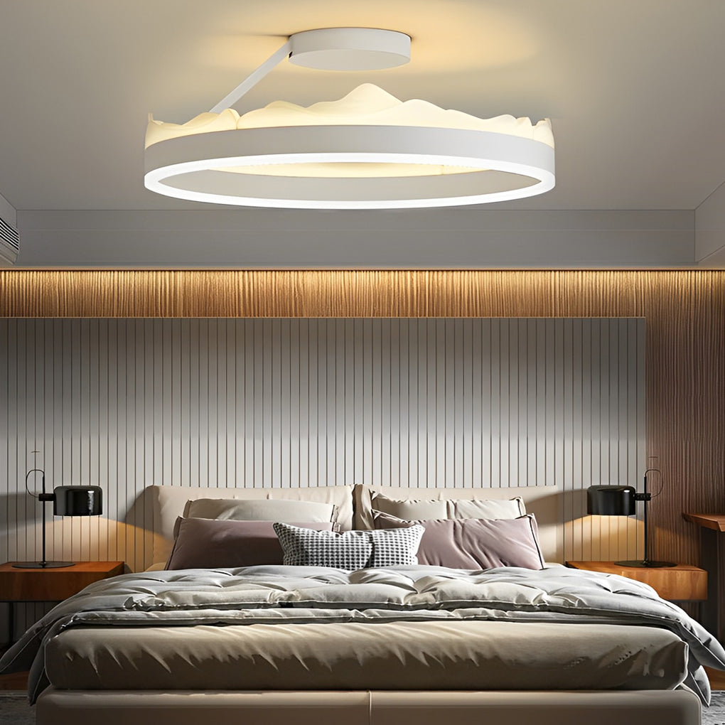 Round Flush-Mount Ceiling Light — White Iron & Acrylic, LED, Stepless Dimming with Remote, 16" or 20"