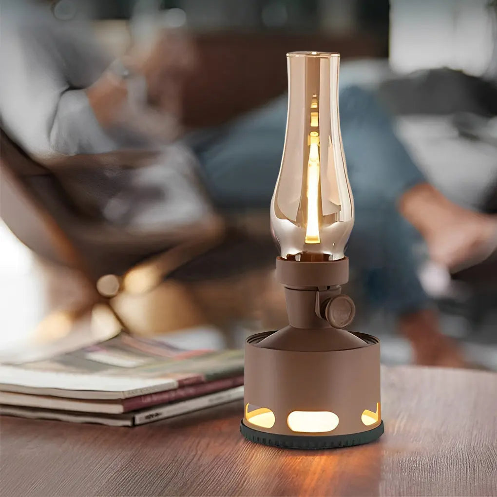 Contemporary LED Table Lamp with Battery Operation in Kerosene Style Luxe