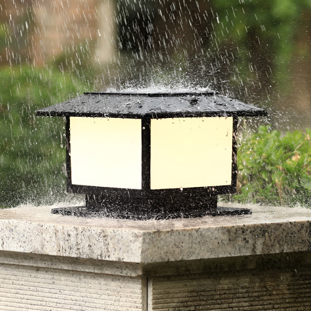 Square Solar Fence Post Light — Aluminum, Black, Three-Step Dimming, Waterproof