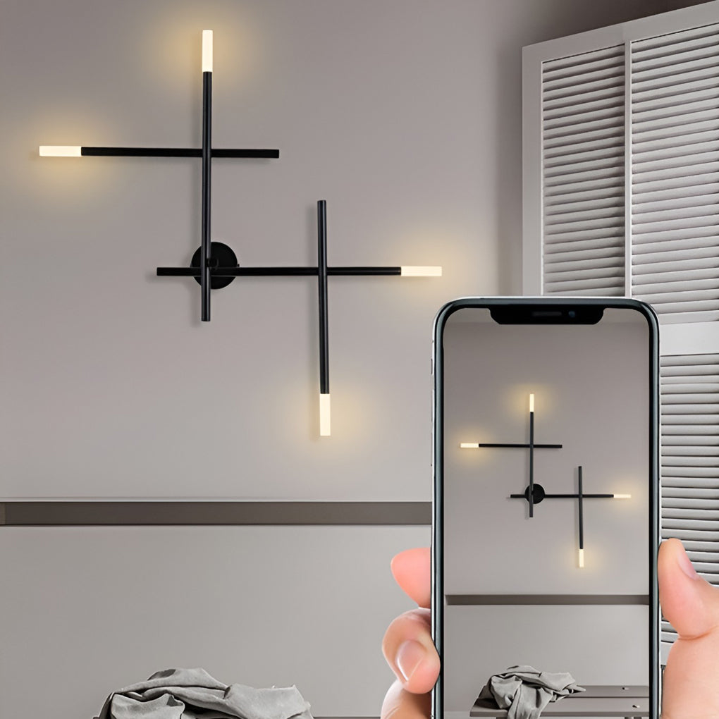 Cross Linear Wall Sconce — Iron and Acrylic, LED, Black or Copper, 26"–39"