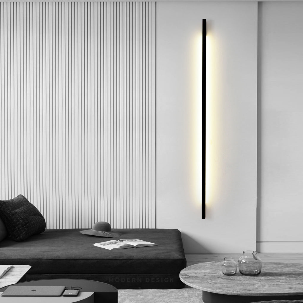 Postmodern Minimalist Strip Linear Wall Sconce — Black Iron, Three-Step Dimming LED, Horizontal or Vertical Mount
