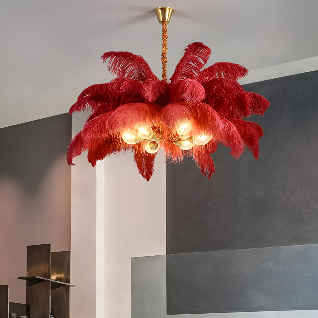 Feather Flush-Mount Chandelier — Copper, 39" Diameter, E14, Warm White 3000K