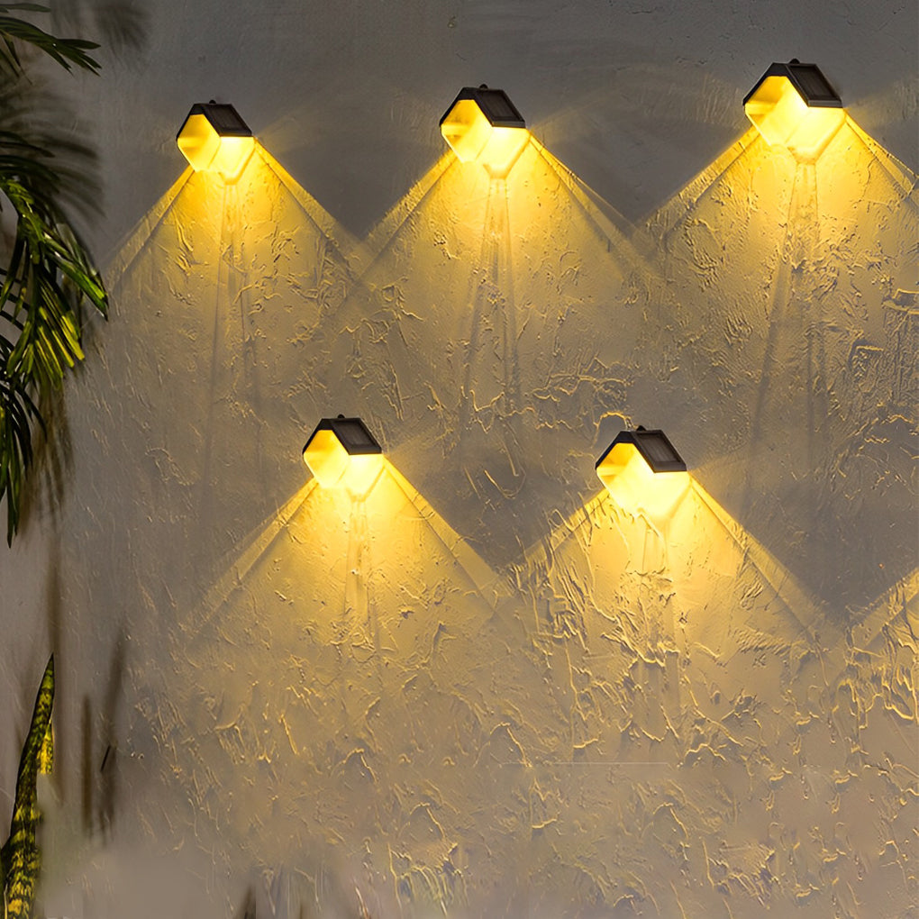 Modern Solar Outdoor Wall Sconce, Set of 2 — Black, RGB & 3000K Warm White, IP65 Weatherproof, Dusk-to-Dawn