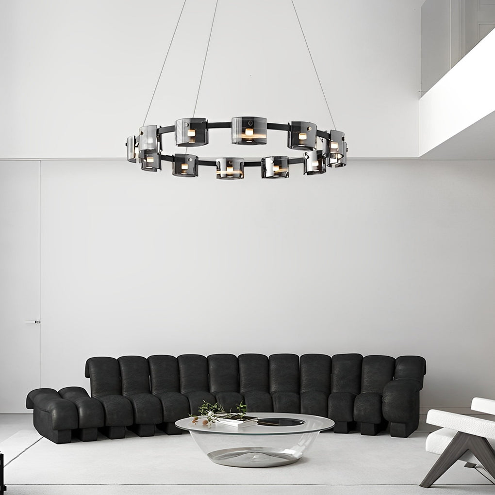 Circle Glass Modern Chandelier — Metal, Stepless Dimming LED, 3000K–6000K, 24" or 31", 67" Adjustable Cord