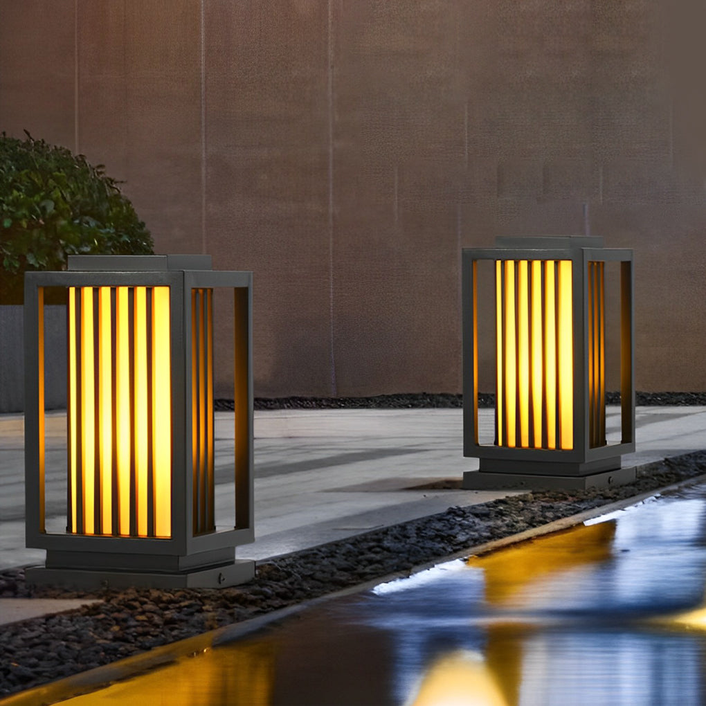 Modern Cage Bollard Pathway Light — Black Galvanized Steel, Imitation Marble Finish, LED 3000K, IP65