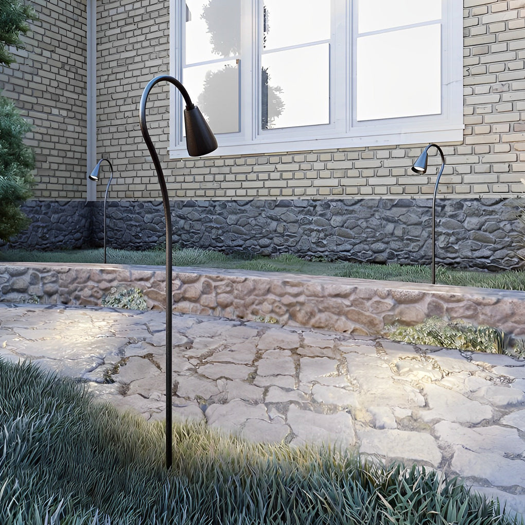 Arched Gooseneck Flower-Bloom Path Light — Black Aluminum, 7W COB LED, IP65, 31", 3000K Warm White