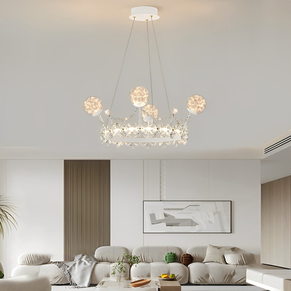 Flower Crown Crystal Glass Chandelier — Iron, Three-Step Dimming, 24", 70W