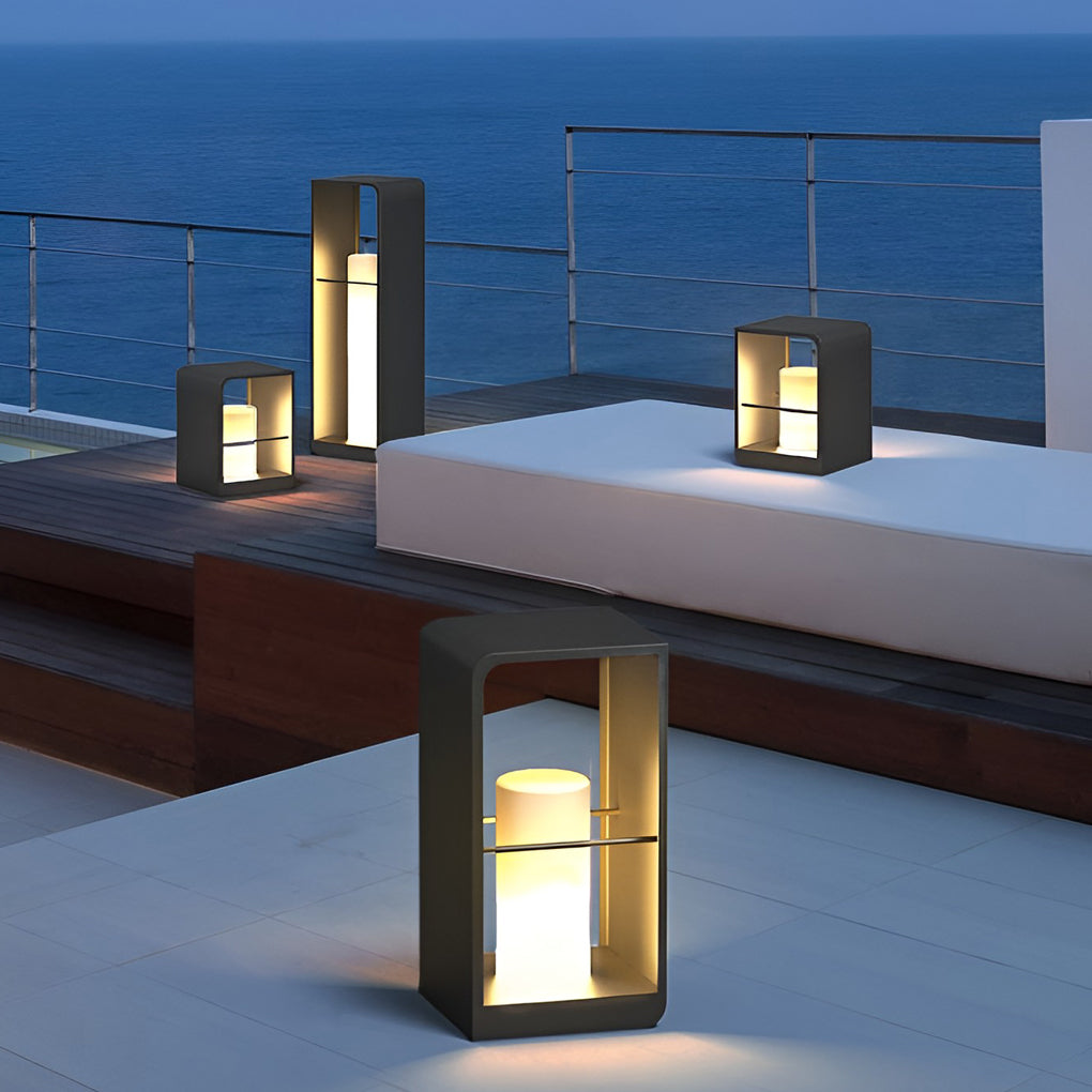 Modern Black Rectangular Frame Outdoor Lantern — Stainless Steel & PMMA, Solar / Hardwired, LED 3200K, IP54, 11", 17", or 29"