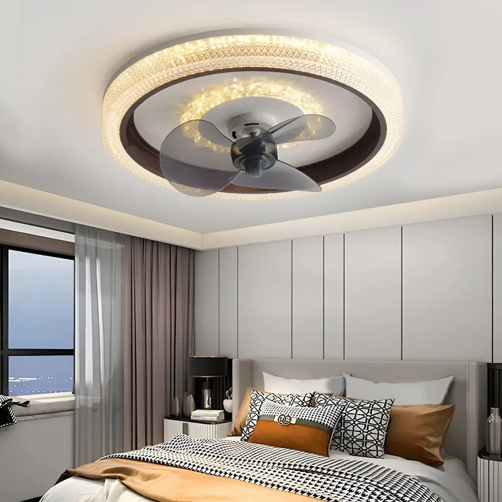 Modern Ceiling Fan Light with Round Design, 360° Rotatable Feature, and Stepless Dimming LED Luxe