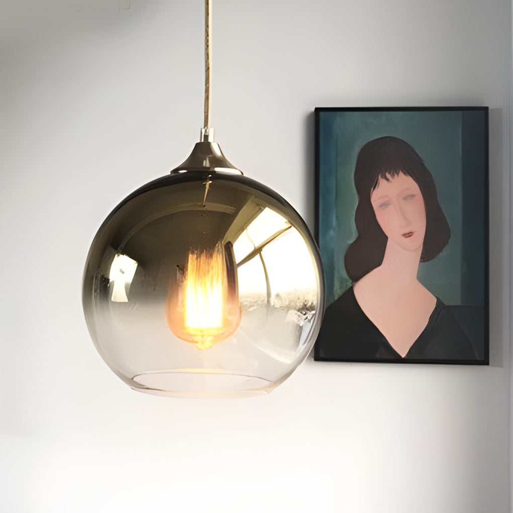 Glass Globe Mini Pendant — Modern Industrial, LED, 3-Step Dimming, 3000K/4500K/6000K, 8"/10"/12", Gold or Silver