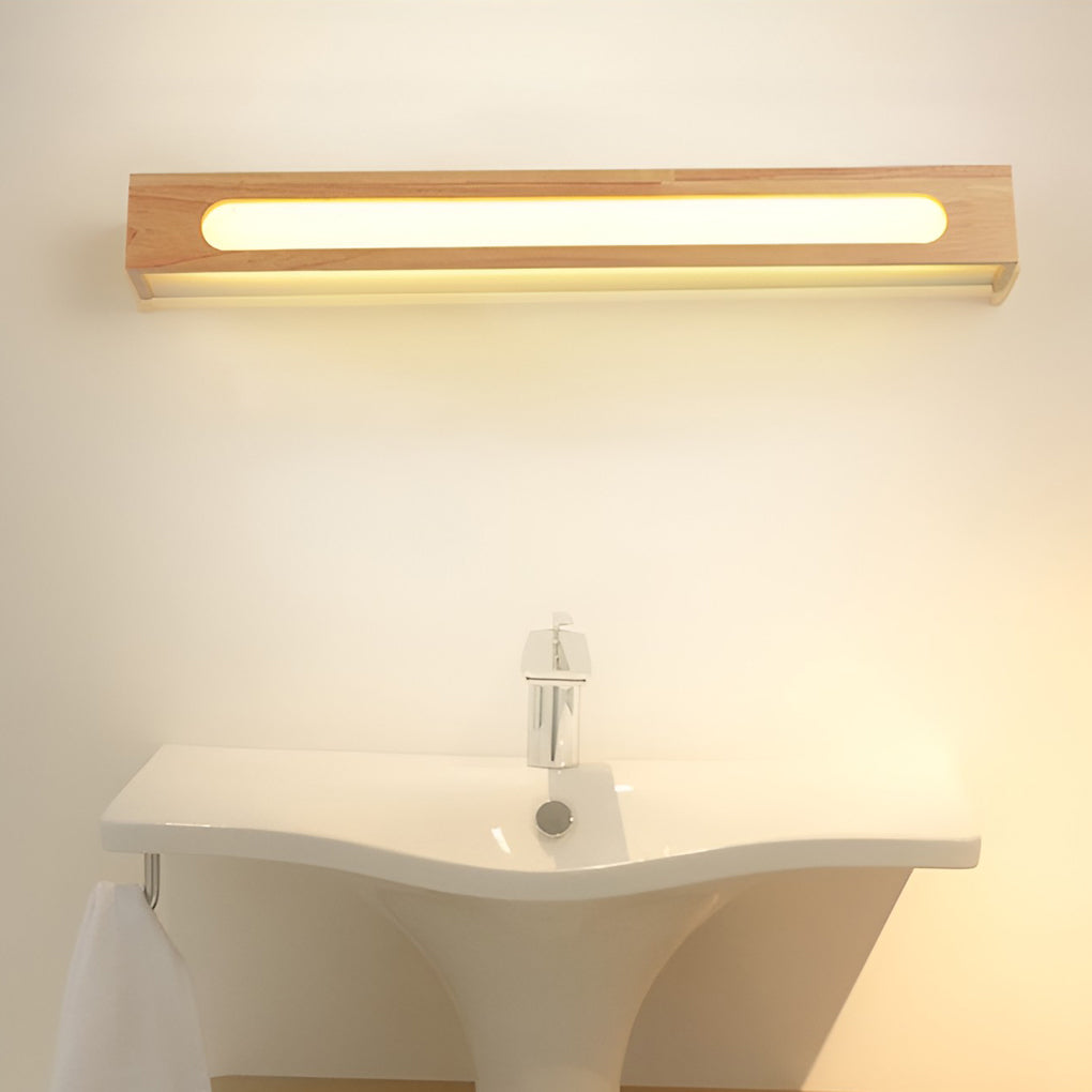 Rectangular Wood Wall Sconce — Rubber Wood, LED, Moisture-Proof, 14"/18"/22" Lengths