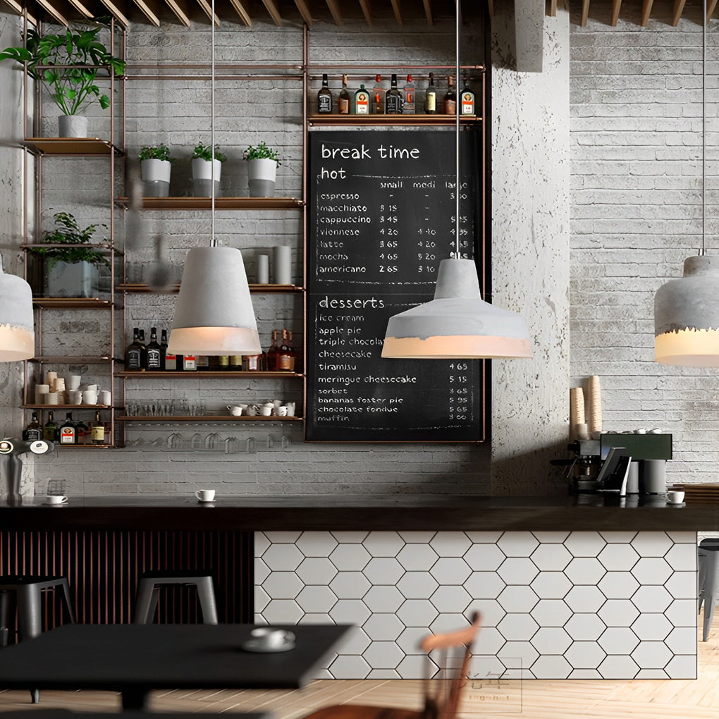 Minimalist Industrial Pendant Light — Resin Cement, Conical / Cylindrical / Drum, E27, 3000K Warm White