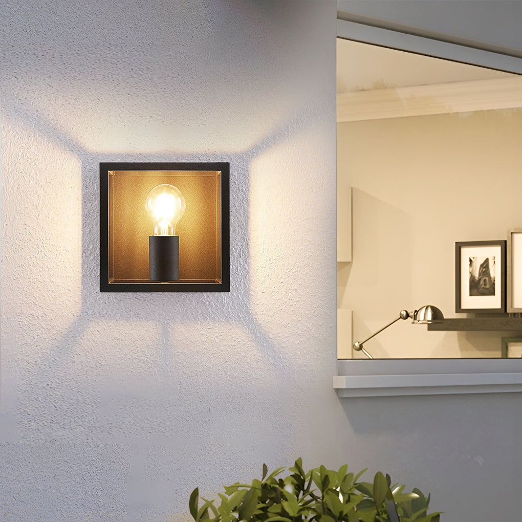 Modern Square Frame Wall Sconce — Iron, E27 40W, Black or White