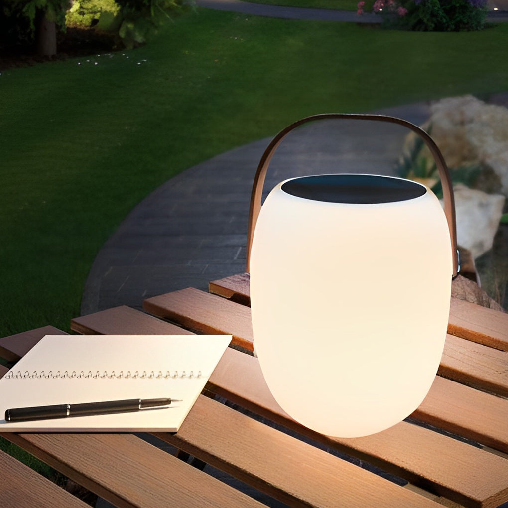 Modern Solar Portable Outdoor Lantern — PE with Wood Grain, LED 3000K, Waterproof