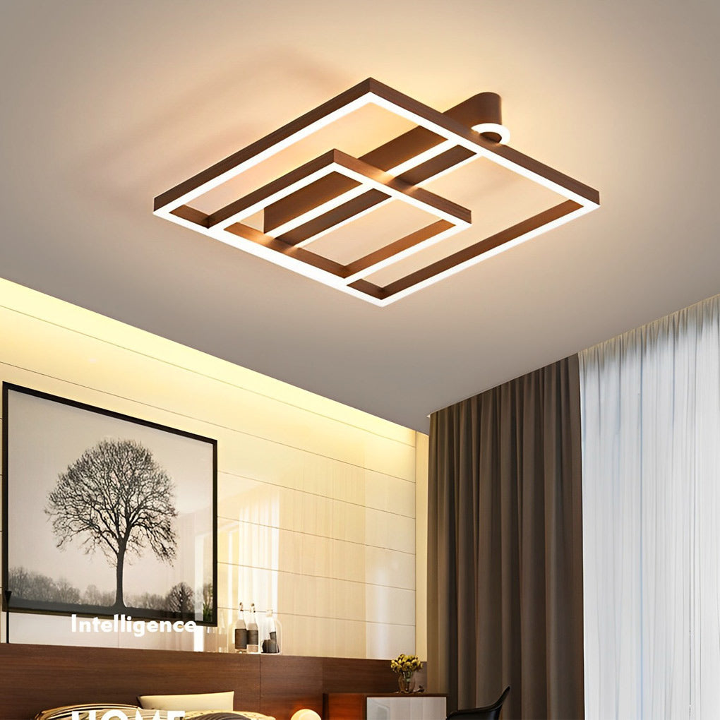 Square Double-Frame LED Flush Mount — Aluminum and Iron with Acrylic Shade, 45W–64W, 22"