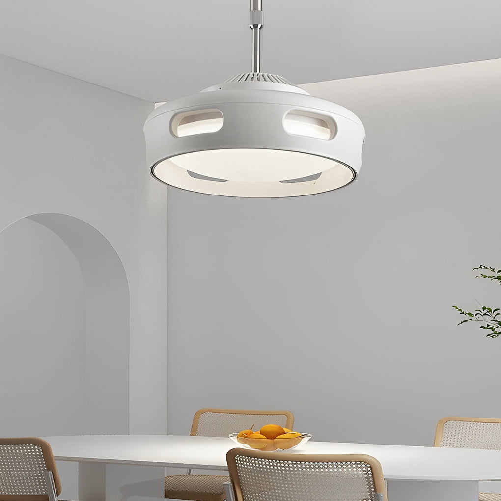 Modern Round Bladeless Ceiling Fan with Smart Mute and Stepless Dimming in White