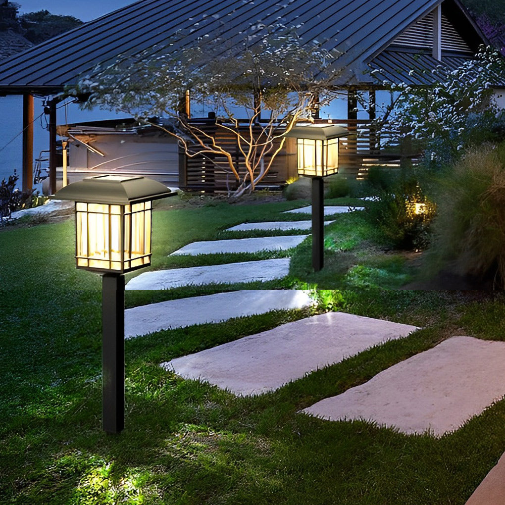 Vintage-Modern Square Solar Path Lights, 2-Pack — Black ABS, LED 0.2W, IP44, 6–10 Hr Runtime