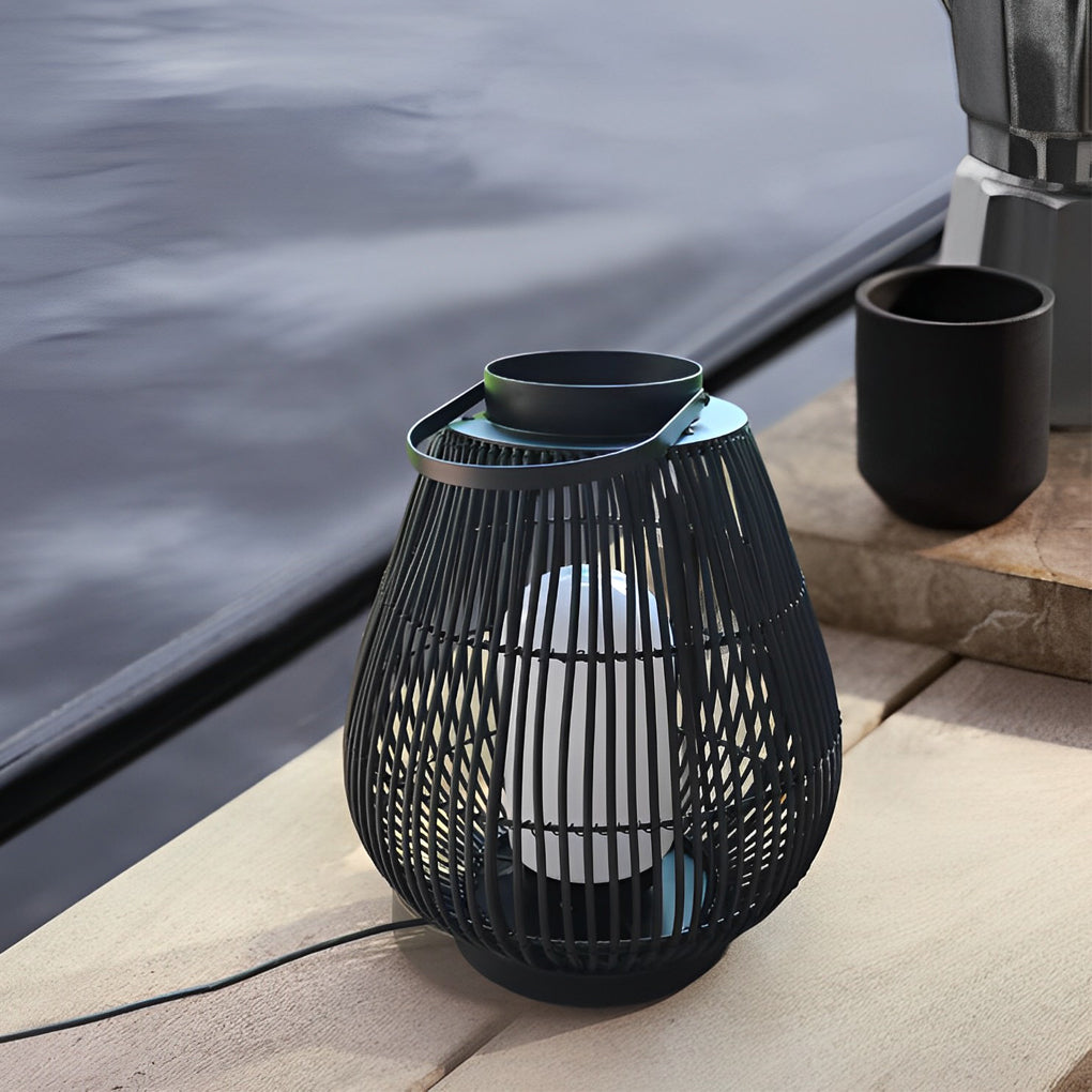 Woven Portable Outdoor Lantern — Black Iron, E27, 13" × 16"