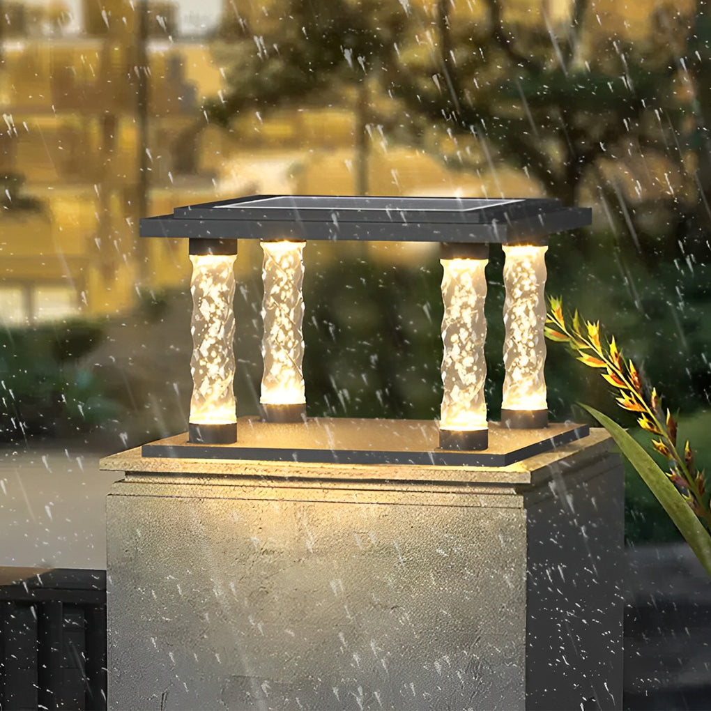 Bubble Square Solar Post Cap Light — Die-Cast Aluminum, LED, IP45 Waterproof, 3000K Warm White