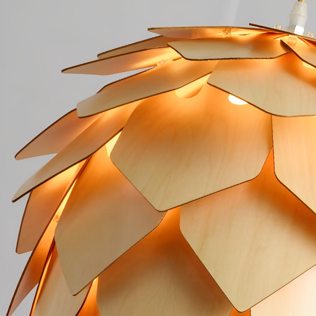 Pine Cone Pendant Chandelier — Wood, LED, 7W/9W, 3000K Warm White, Hardwired, Rustic Modern