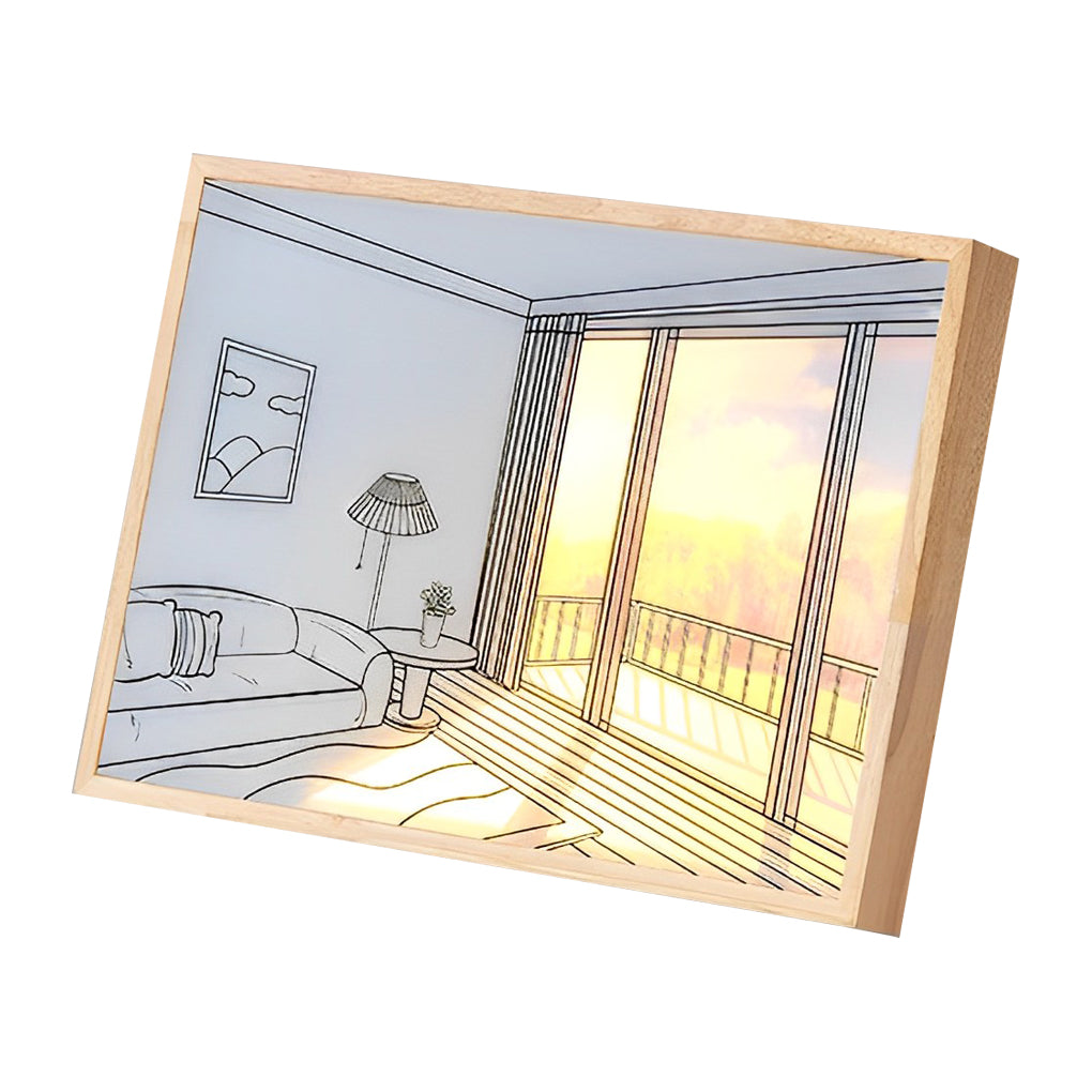 Sunshine LED Wall Art Night Light — Wood and Acrylic Frame, Touch Dimmable, 13" × 9", Rechargeable