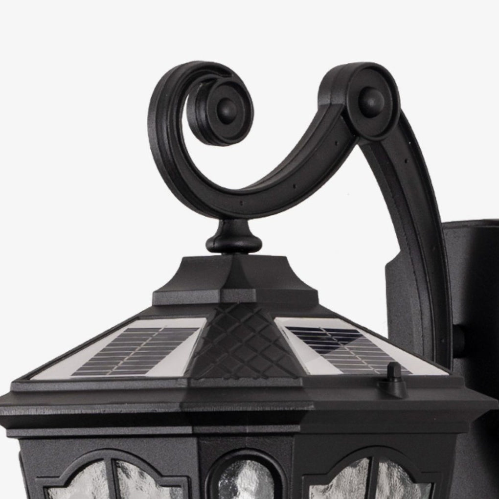 Vintage Solar Outdoor Wall Sconce — Black Die-Cast Aluminum, LED, IP65, 3000K Warm White