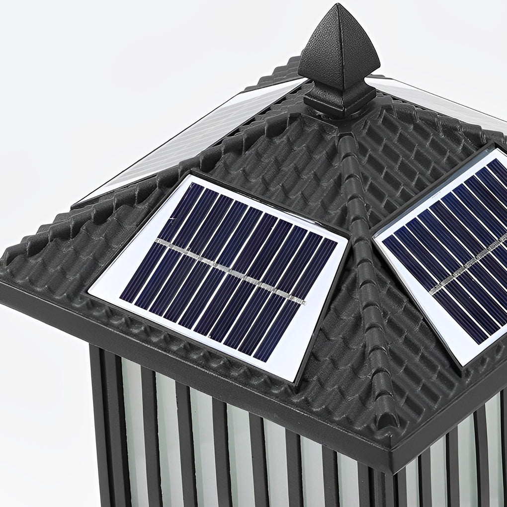 Vintage Black Solar / Hardwired Outdoor Post Light — Die-Cast Aluminum, Frosted Glass, LED 3000K, IP-Rated Weatherproof