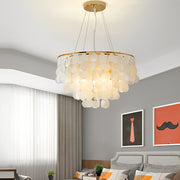 Modern Chandelier with Round Shell Pieces — Electroplated Iron, Gold, E27, 24" or 31" Diameter