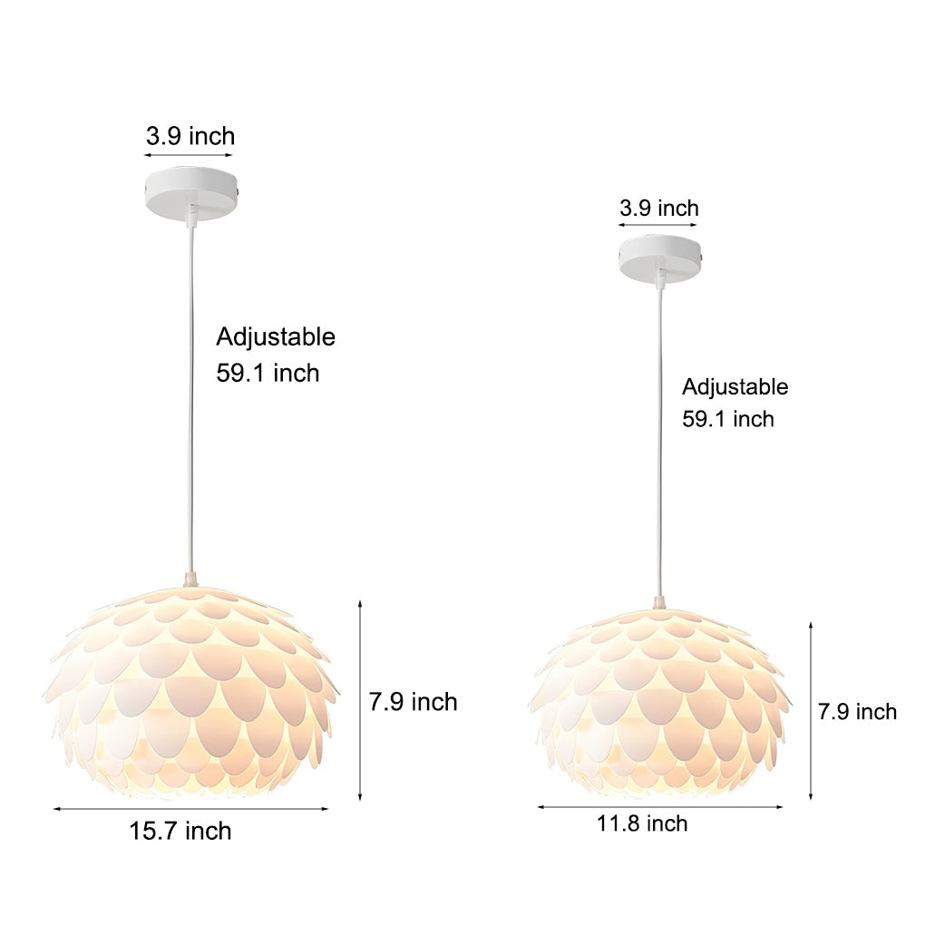 Fish Scale Round Pendant Light — White PP, Three-Step Dimming LED, 20W, 11.8" or 15.7"