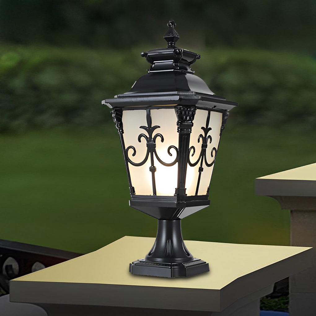 Retro Solar Fence Post Light — Die-Cast Aluminum & Glass, LED, IP55, Remote Control, Black / Bronze
