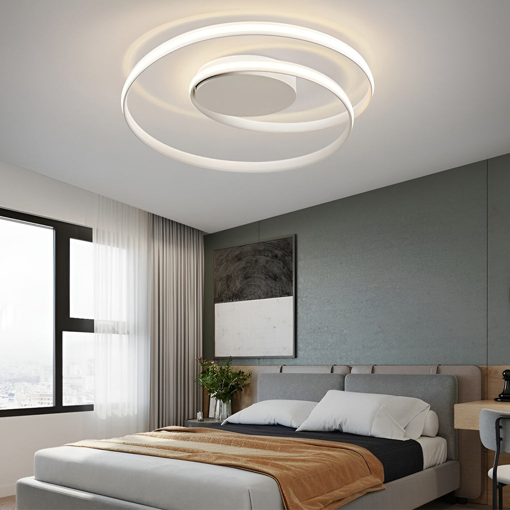 Modern Circular LED Flush-Mount Ceiling Light — Iron & Aluminum, 19.7" Diameter, Stepless Dimming with Remote Control