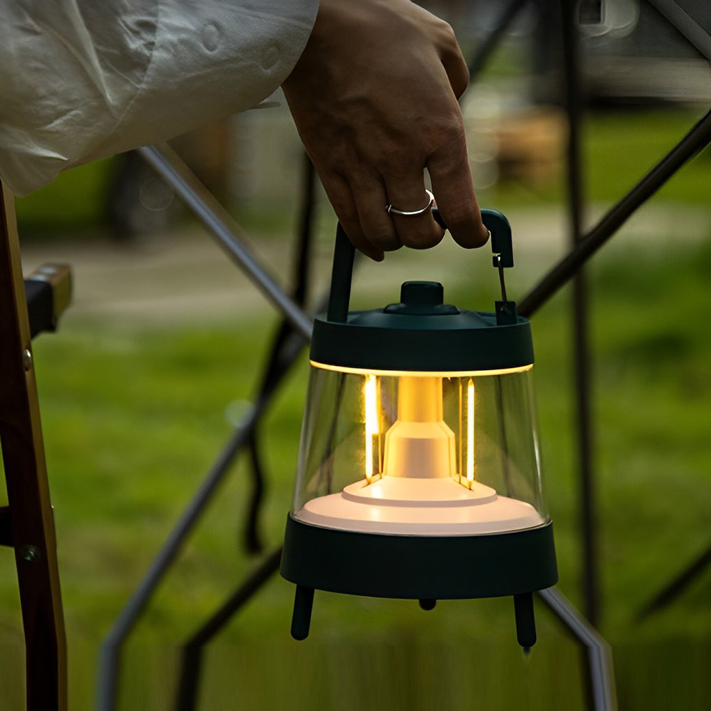 Forest Green Rechargeable Camping Lantern — ABS+PC, USB 5V, LED Dimmable, IP65 Waterproof, 15-Hour Battery, 5" × 7"