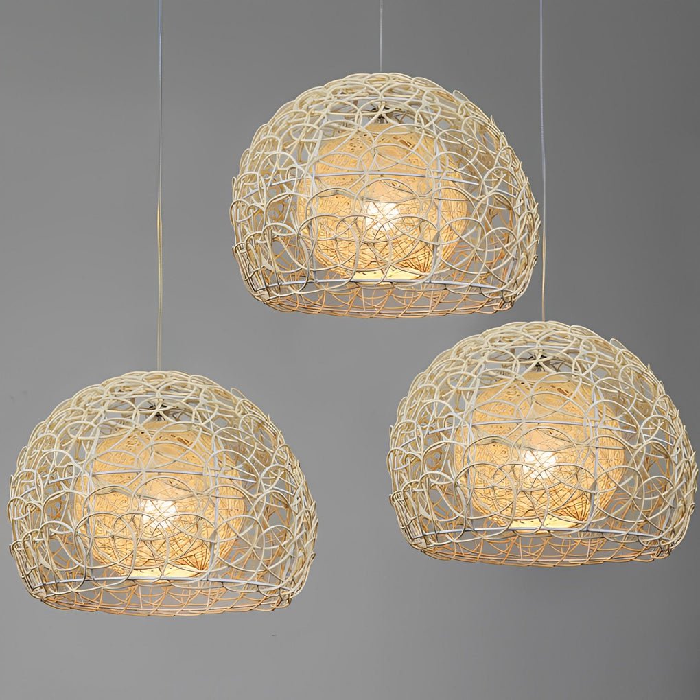 Double-Layer Round Rattan Ball Pendant — Modern Farmhouse, E27, 12"/16"/20", 59" Adjustable Wire